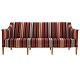 Kaare Klint sofa. Kaare Klint 3personers sofa med mahogniben. Betrukket med stribet Savakuld model 6092. Udført hos Rud. Rasmussen. Design fra 1940. L: 200cm