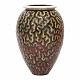 Stor Per Weiss vase i stentøj med jernglasur og organisk dekoration i form af sorte, mørkegrønne og røde farver og lyse stafferinger. Signeret. H: 65cm. D: 44cm