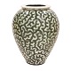 Stor Per Weiss vase i stentøj med grøn organisk dekoration med blå og grå stafferinger. Signeret. H: 55cm. D: 40cm