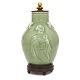 Jais Nielsen lidded stoneware vase celadon glazed. Bronze lid and base by Knud Andersen for Royal Copenhagen. H: 25,5cm