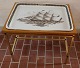 Tea tray Faience Table 58 x 53.5 cm Navy motif Sail ship Svanen The Swan) 1818 1968 Brown Tranquebar     Aluminia Faience