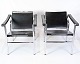 Sæt Af 2 Lænestole - Model LC1 - Le Corbusier - Sort Læder - Designet i 1928