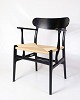 Lænestol - Model CH26 - Sort egetræ - lyst papirgarn - Carl Hansen & Søn - Hans J. Wegner