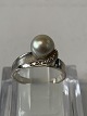 White Gold Ring with Pearl & Diamonds, 14 KaratSize: 51