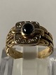 Gold ring with diamonds and blue sapphire 14 KaratSize: 56