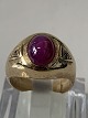 Gold ring with red stone and diamonds, 14 carat Gold.Size: 60.