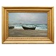 Carl Locher Skagen. Carl Locher, 1851-1915, olie på træ. Betitlet "Paalandsstorm Skagen Sønderstrand 1886". Signeret og dateret 1886. Lysmål: 47x75cm. Med ramme 71x99cm