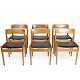Sæt Af 6 Spisebordsstole - Model P J 3-2 - Teaktræ & Sort Læder - Grete Jalk - P. Jeppesen - 1960erne