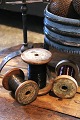 3 decorative old vintage yarn spools with sewing thread with a super nice patina. Just fine as pure decoration...