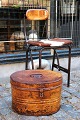 Old oval metal box with old original paint and fine patina. Super nice for storage...