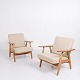 Et Par "Cigar" Lænestole - Model GE 240 - Egetræ & Lyst Stof - Hans J. Wegner - Getama - 1960erne