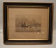 Etching: Carl Locher 1907 Marine motivf with sailships 45 x 41 cm including original glass and frame