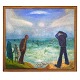 Jens Søndergaard, 1895-1957, oil on canvas. Signed and dated 1947. "Storm at sea". Visible size: 128x147cm. With frame: 137x156cm