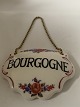 Flaske / Karaffel Bourgogne skiltStørrelse 7 x 5,5 cm.