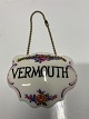 Flaske / Karaffel Vermouth skilt med kædeStørrelse 7 x 5,5 cm.