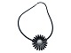 Georg Jensen sølv Sort Daisy Marguerit vedhæng i lædersnor