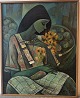 Roger San Miguel painting:Woman with Flowers and Apples