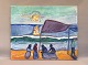 Sunset with people on the beach.