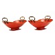 Pair of red decorated metal baskets. Denmark circa 1840. H: 12cm. L: 26cm