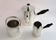 Hans Hansen. Design, Karl Gustarv Hansen. Model 566. Tea service in sterling silver, consisting of teapot, sugar bowl and creamer. Teapot no.4 and sugar bowl-creamer no.1. Produced 1978 1979.