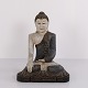 Buddha figur i udskåret træ med lyse og blålige nuancer fra Thailand, 1920