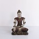 Buddha figur i udskåret træ med rødlig patina fra Thailand, 1920