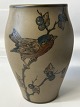 Vase from L. Hjorth with bird motif, Height 13.5 cm
