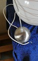 Beautiful and well-maintained pair of ceiling lamps in white glass with decorations, H about 47cm with suspension. Pickup only