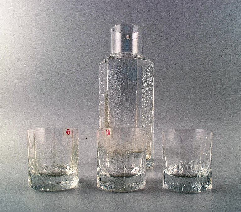Iittala art glass service, 3 glass and a carafe.