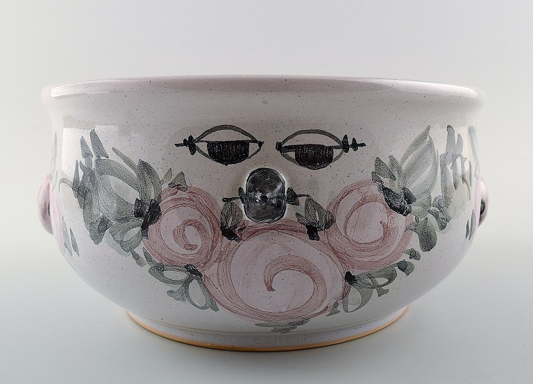 Bjorn Wiinblad unique ceramic flower pot, pink and gray glaze.