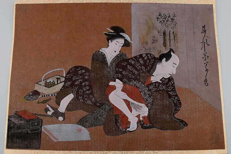 Erotisk japansk akvarel, 20 årh.