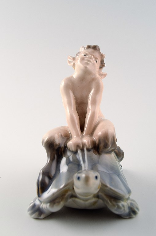 Royal Copenhagen Figur Faun(Pan) på skildpadde.