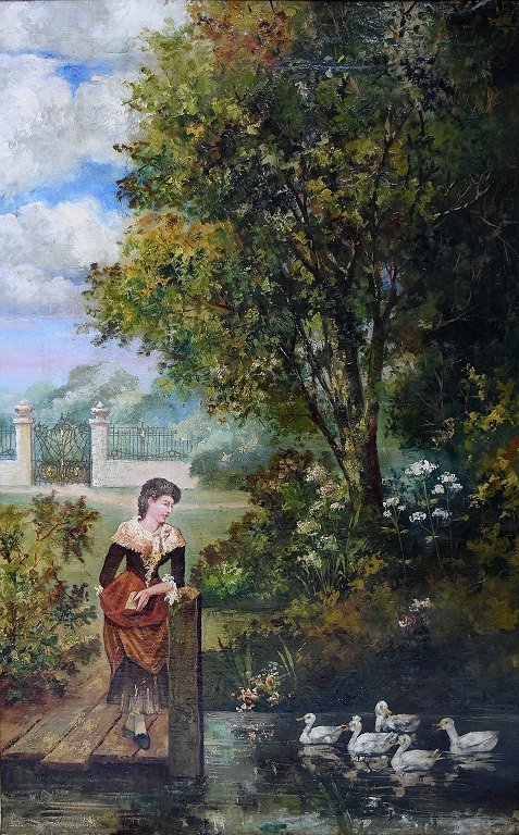 Unknown artist, park landscape, oil on canvas. App. 1900.