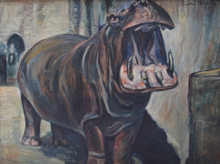 Pierre Noyelle, fransk kunstner, født 1901.Flodhest. Olie på lærred.
