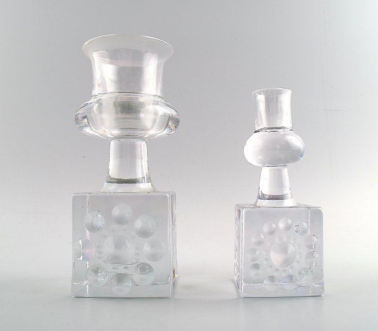 Kosta Boda, Bertil Vallien, 2 art glass candlesticks.Signed.