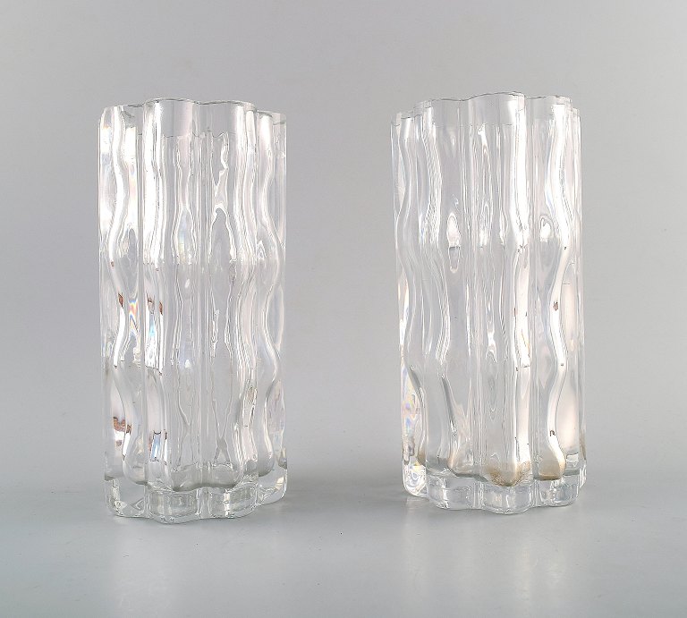 A pair of Orrefors art glass vases, signed.