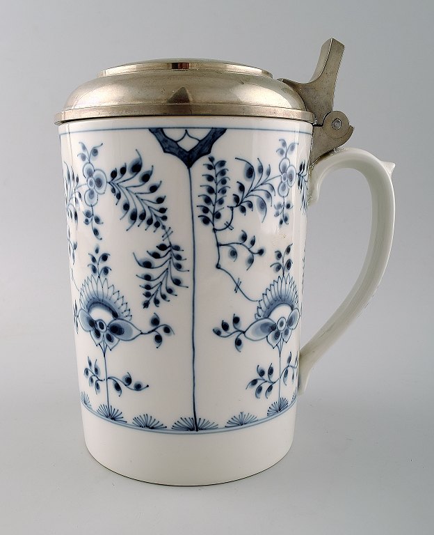 Royal Copenhagen Blue Fluted Plain, rare mug with pewter mounting, oversized.Decoration number 1/2312.