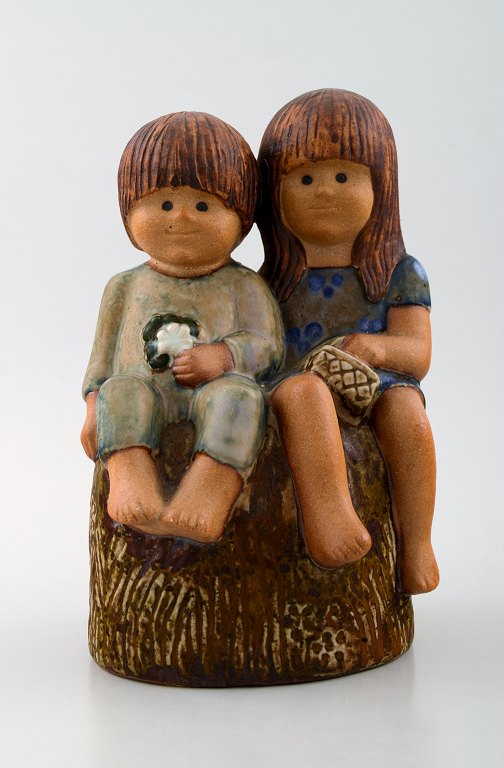 RARE FIGURE, Lisa Larson, "Siblings", glazed pottery, tagged Lisa L K-studio Gustavsberg, Sweden.