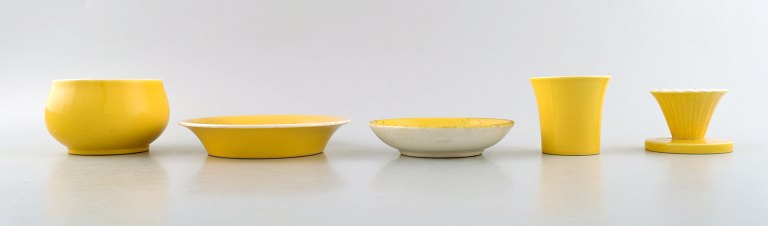 5 parts Susanne Yellow Confetti Royal Copenhagen / Aluminia.Dishes, bowl, candleholder.
