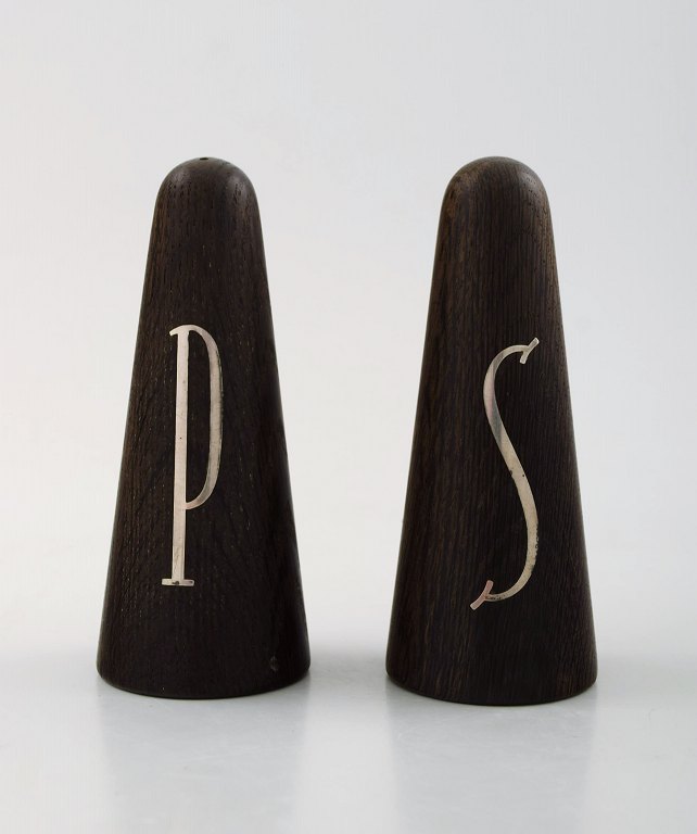 Dansk design, salt og pebersæt i palisander og sterlingsølv.