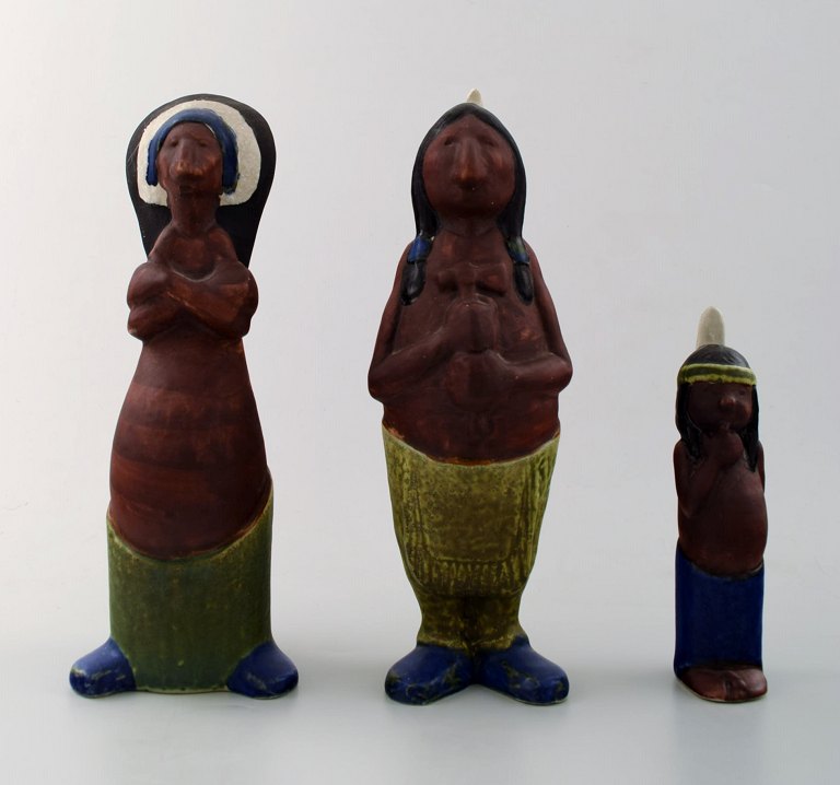 Rolf Palm, Höganäs, tre indianere, unika keramikfigurer. 