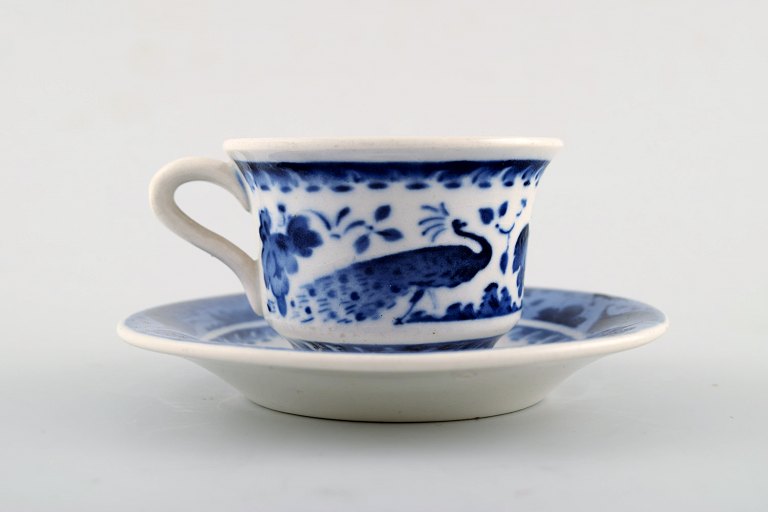 Peacock from Copenhagen faience / Aluminia.Coffee / mocha cup with saucer in faience.