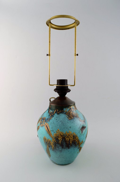 Art Deco bordlampe, grønpatineret bronze med gulddekoration "Ikora" WMF (Württembergische METALLWARENFABRIK)