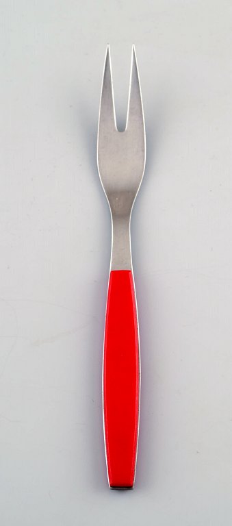 2 stk. Pålægsgaffel. Henning Koppel. Strata bestik af rustfrit stål og rød plast.