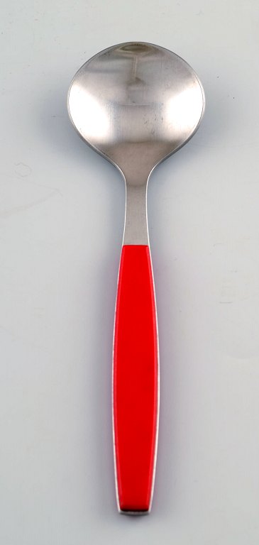 Bouillonske. Henning Koppel. Strata bestik af rustfrit stål og rød plast.