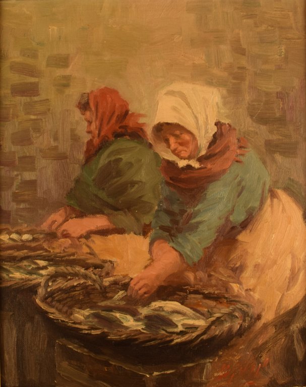 S. C. Bjulf: Fish mongers.Oil on canvas.
