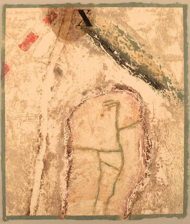 James Coignard b. Tours 1925, d. Cannes 2008.Color lithography. Composition. "Personnage et noir", 1980.