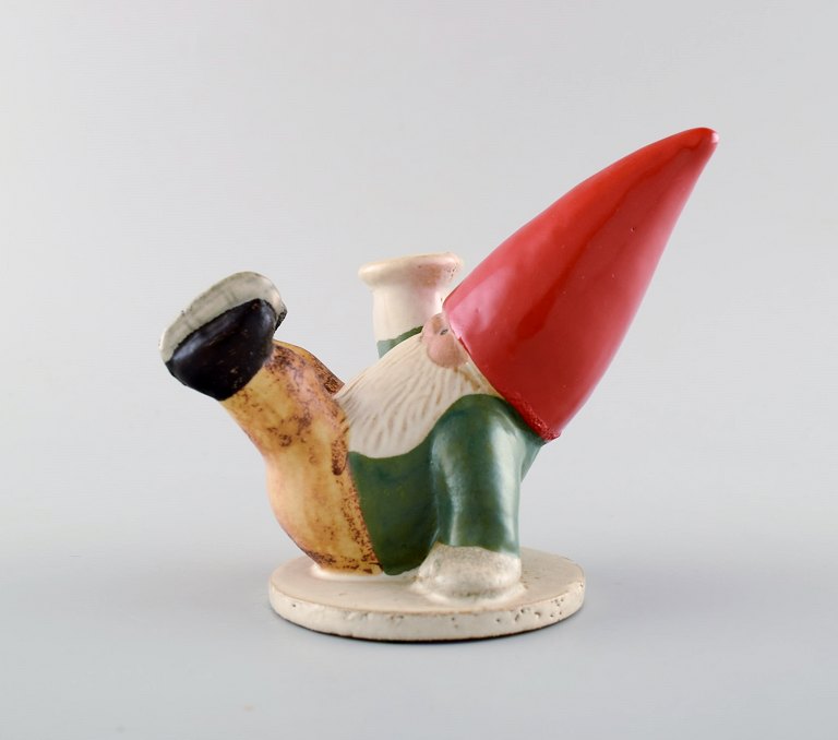 Rare Lisa Larson candlestick for Gustavsberg. Santa on skates. Glazed stoneware. 1995.