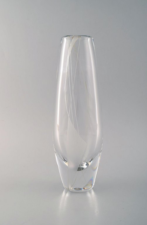 Sven Palmqvist for Orrefors. Vase in clear art glass, engraved with abstract motif.
