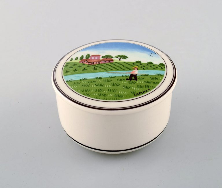 Villeroy & Boch Naif lidded jar  in porcelain decorated with naivist village motif.